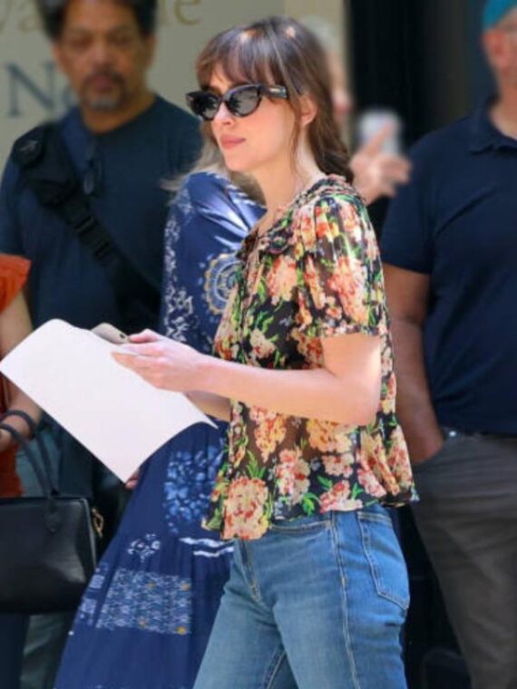 Materialists 2025 Dakota Johnson Floral Blouse