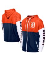 Detroit Tigers Color Block Navy/Orange Hoodie Windbreaker