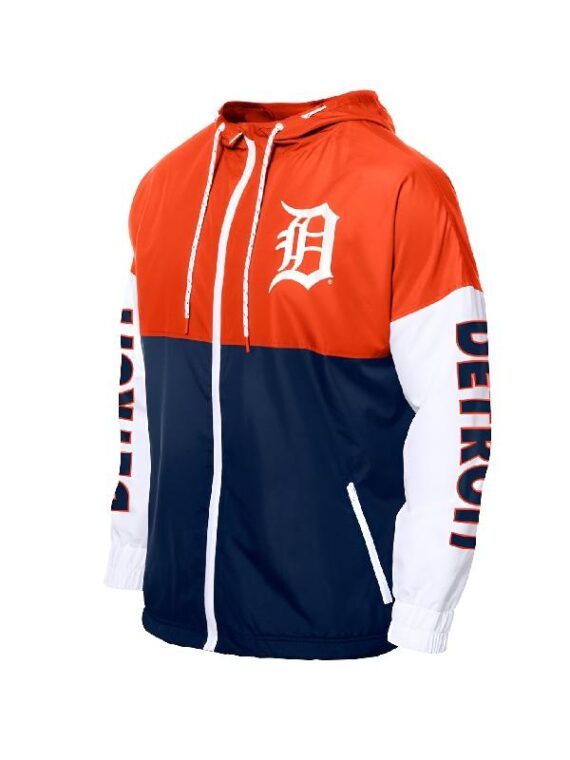 Detroit Tigers Color Block Navy/Orange Hoodie Windbreaker