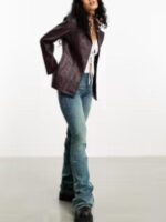 Doctor Who S15 Millie Gibson Dark Purple Leather Blazer
