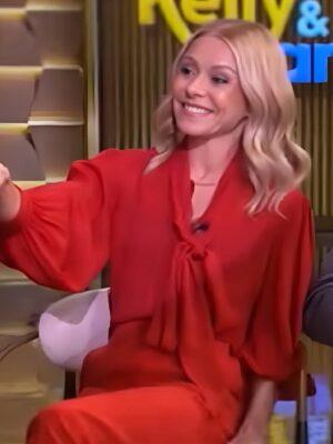 Live with Kelly and Mark Kelly Ripa Red Tie-Neck Blouse