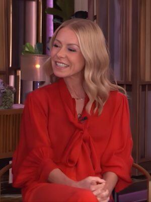 Live with Kelly And Mark 2025 Kelly Ripa Red Tie-Neck Blouse