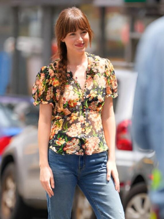 Materialists 2025 Dakota Johnson Floral Blouse