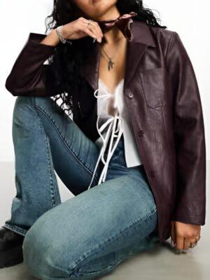 Doctor Who S15 Millie Gibson Dark Purple Leather Blazer