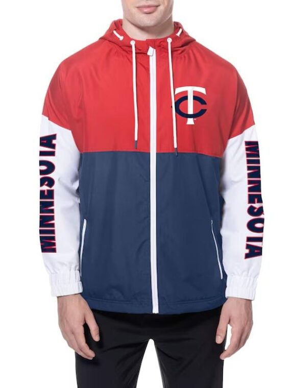 Minnesota Twins Color Block Navy/Red Hoodie Windbreaker