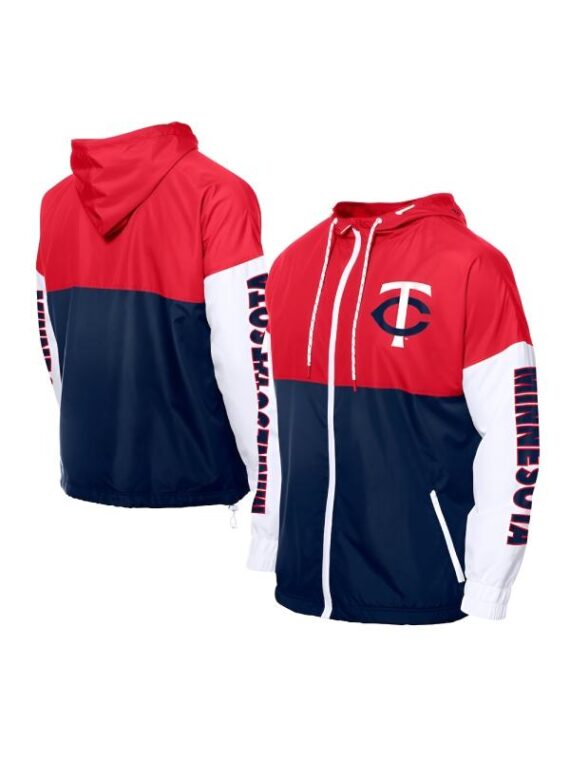 Minnesota Twins Color Block Navy/Red Hoodie Windbreaker