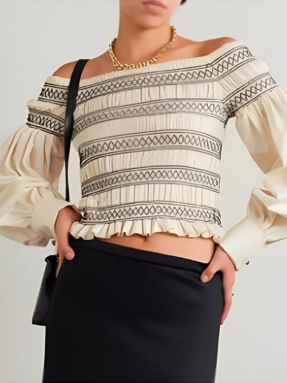 Access Daily 2025 Jeanie Buss Off Shoulder Top