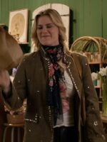 To Barcelona Forever Alison Sweeney Studded Suede Leather Blazer
