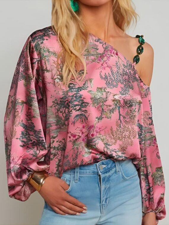 The Young And The Restless Sharon Newman Floral One-Shoulder Chain Blouse