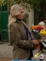 To Barcelona Forever Alison Sweeney Studded Suede Leather Blazer