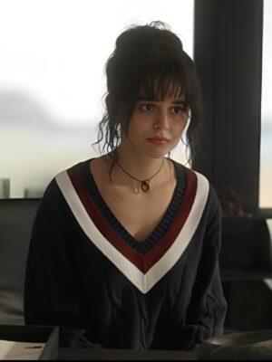 We Were Liars Emily Alyn Lind V-Neck Cable knit Sweater
