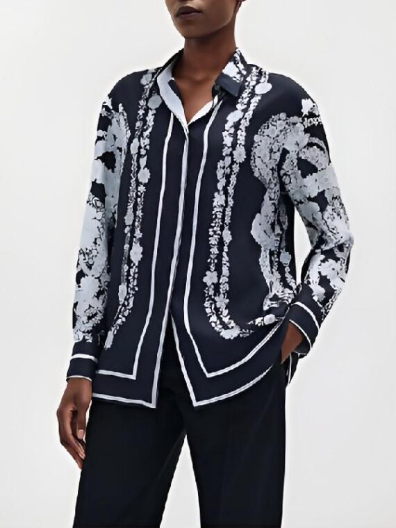 Yes Chef S1 Black Floral Silk Blouse