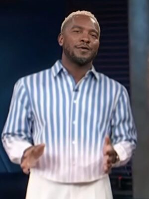 Access Hollywood 2025 Scott Evans Striped Ombre Shirt