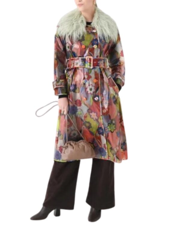 Too Much S01 Megan Stalter Pink Floral Fur Collar Trench Coat