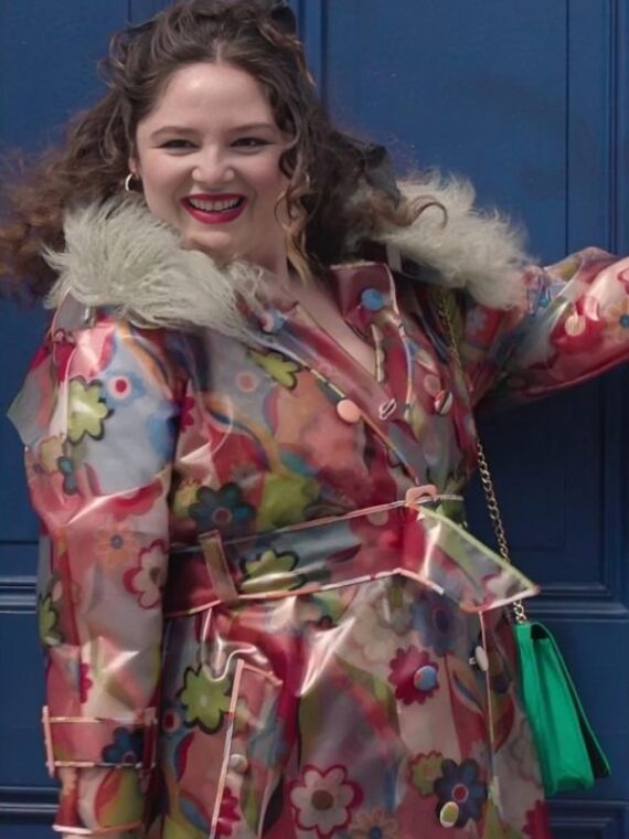 Too Much S01 Megan Stalter Pink Floral Fur Collar Trench Coat