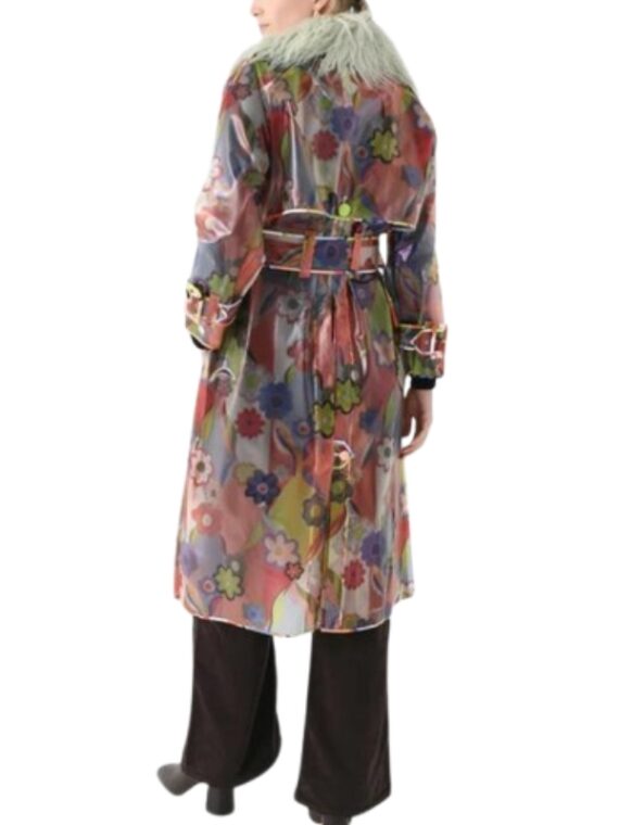 Too Much S01 Megan Stalter Pink Floral Fur Collar Trench Coat