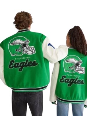 Aeropostale Philadelphia Eagles Green and White Varsity Bomber Jacket