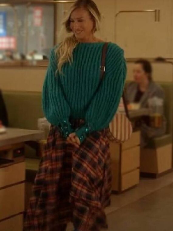 And Just Like That Sarah Jessica Parker Blue Knit Sweater