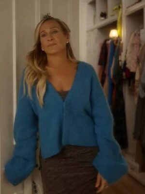 And Just Like That Sarah Jessica Parker Blue Knit Cardigan