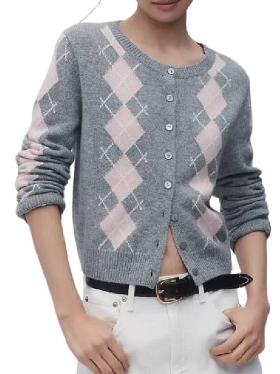 Leanne Kristen Johnston Grey and Pink Cardigan