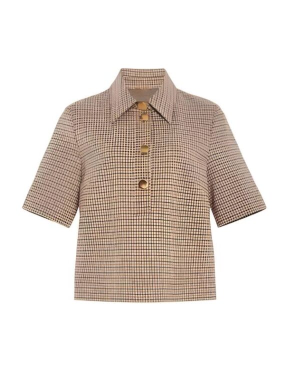 Only Murders In The Building S05 Selena Gomez Plaid Polo Top