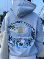 Sunset Surf Blue Hibiscus Hoodie