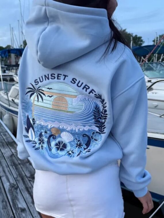 Sunset Surf Blue Hibiscus Hoodie