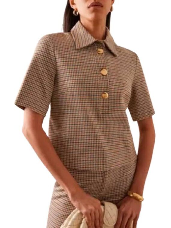 Only Murders In The Building S05 Selena Gomez Plaid Polo Top