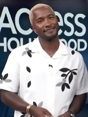Access Hollywood 2025 Scott Evans White & Black Floral Shirt