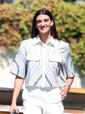 82nd Venice International Film Festival 2025 Alessia Colonna Multicolor Striped Shirt