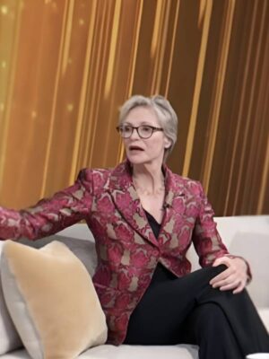 Access Daily 2025 Jane Lynch Pink Jacquard Blazer