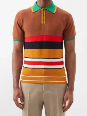Access Daily Scott Evans Brown Striped Polo Shirt - unisex