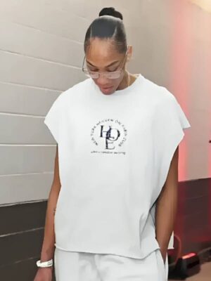 WNBA Finals Playoffs 2025 A’ja Wilson White Sleeveless T-shirt