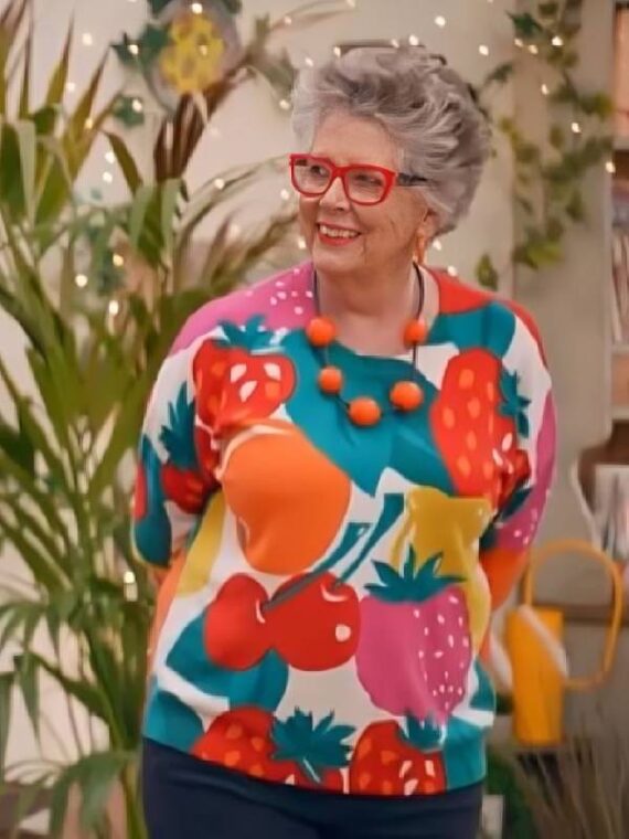 The Great British Bake Off Prue Leith Fruit Printed Sweater