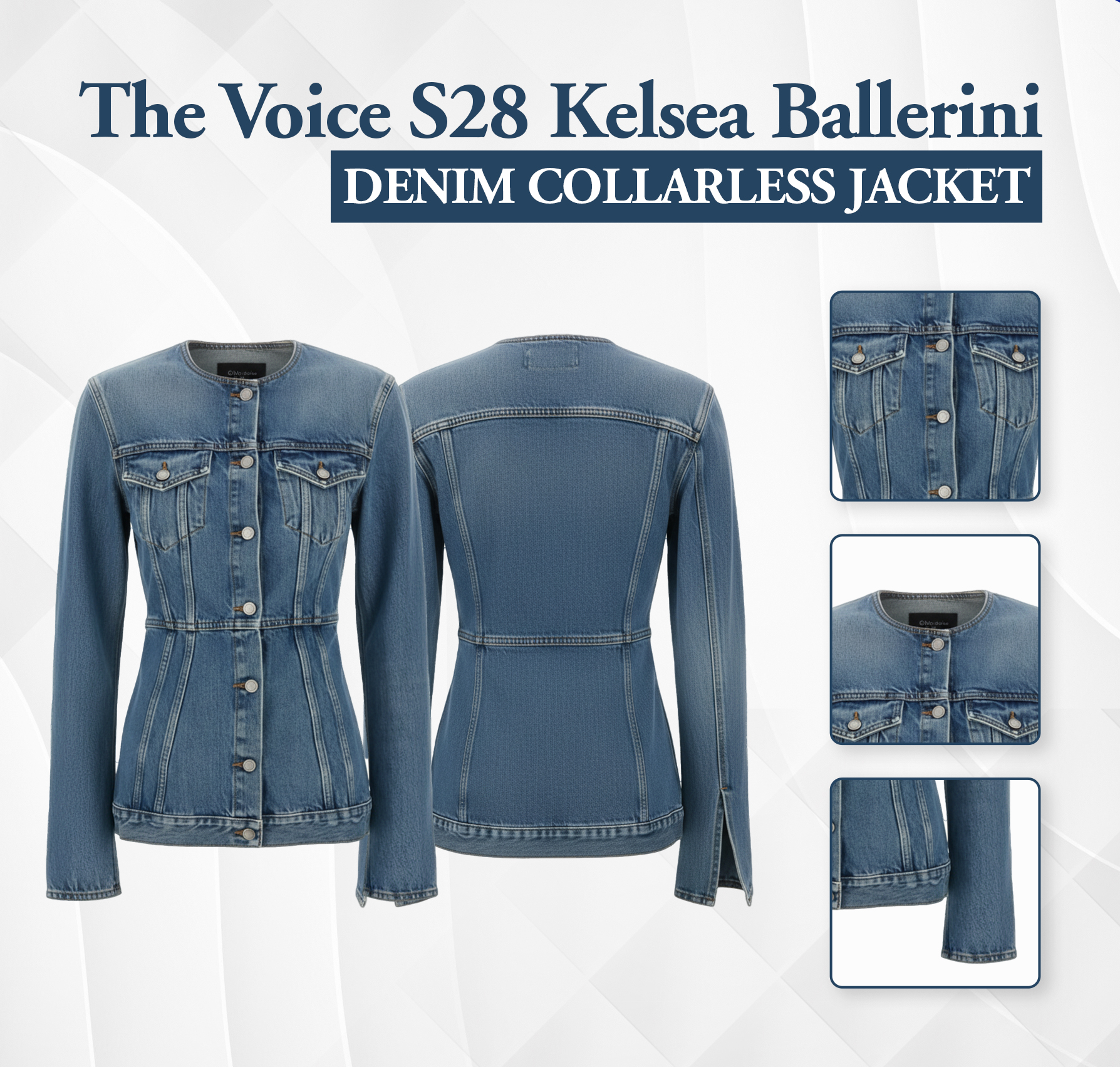 The Voice S28 Kelsea Ballerini Denim Collarless Jacket (1)
